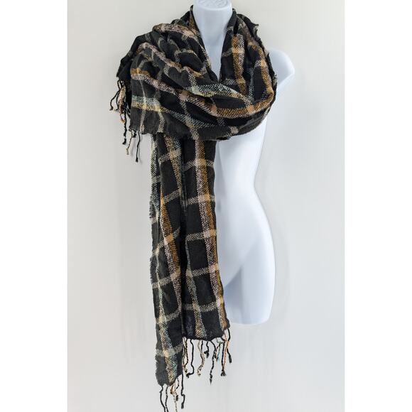 Madewell Wool Blend Black Tartan Plaid Scarf - Picture 2 of 7